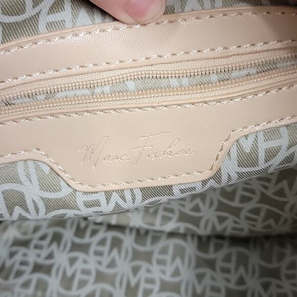 Marc Fisher Black Tan Perforated Vegan Leather Double Handle Handbag Purse - Picture 14 of 16